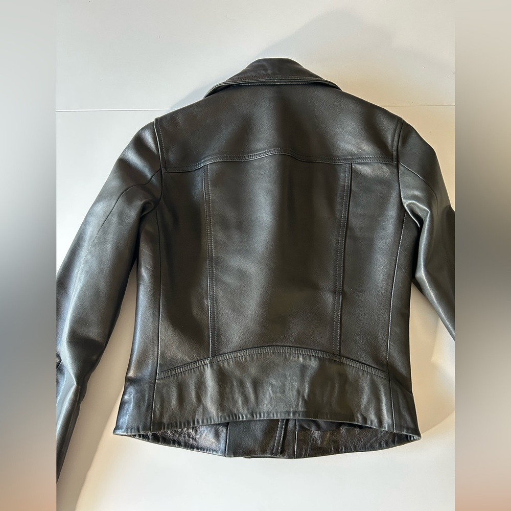 All Saints DALBY SLIM FIT LEATHER BIKER JACKET US2 - Picture 5 of 8